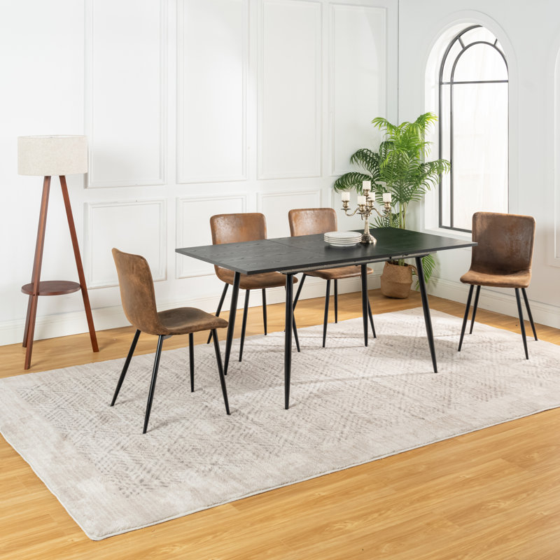 Modern Minimalist Extendable Dining Table Set （1Table and 4 Chairs）, Black