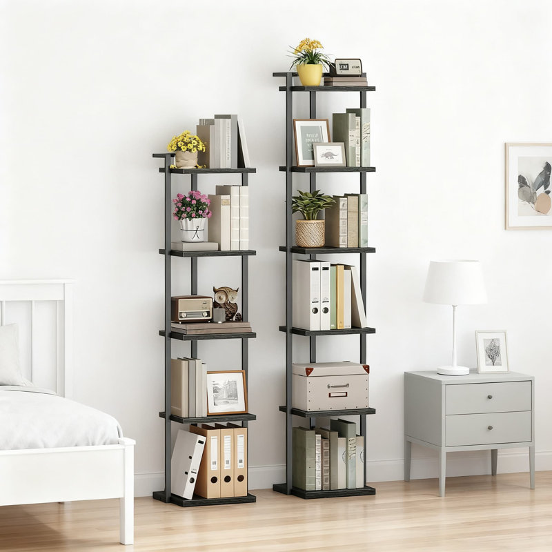 5-Tier Bookshelf For Small Spaces, Tall Narrow Bookcase With Stable Base & Anti-Tip Kits, Open Storage Display Shelf For Living Room, Office, Study