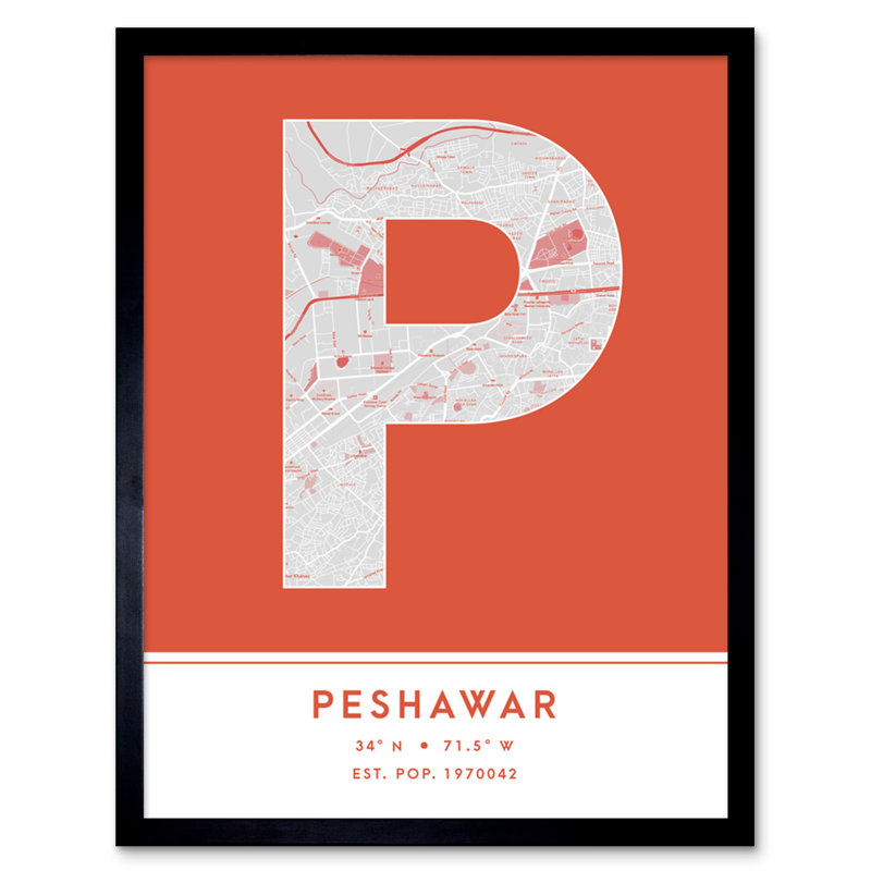 Peshawar Pakistan City Map Orange - Single Picture Frame Typography