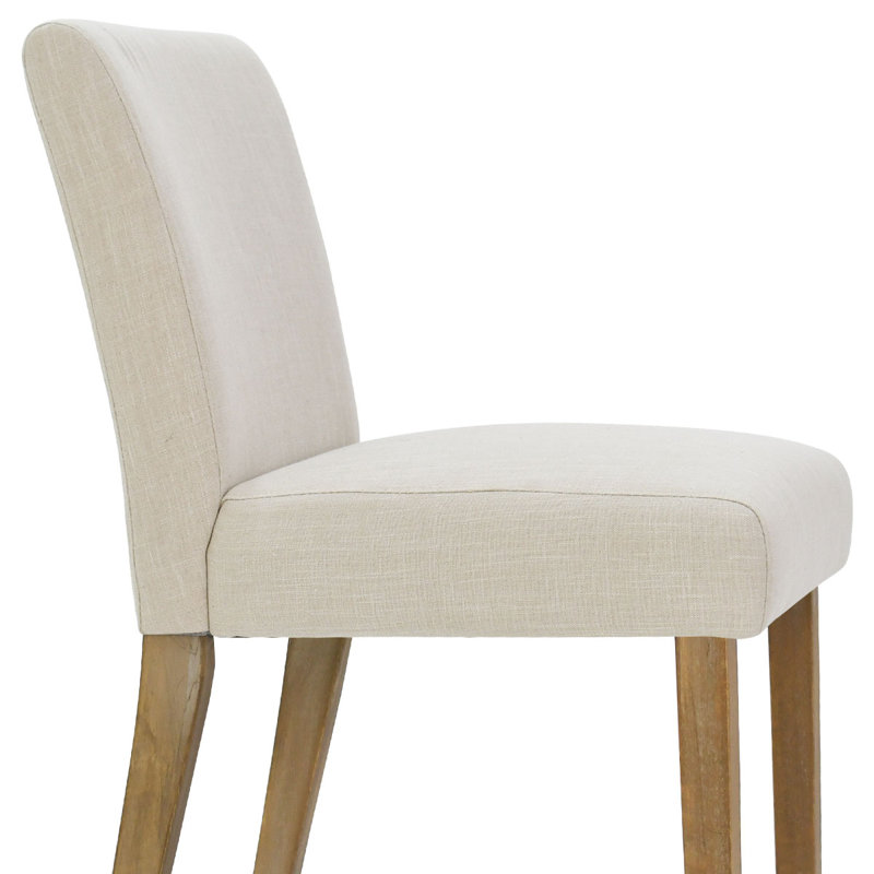 Ensemble de table et de chaises pour 4 personnes avec table ronde et 4 chaises rembourrées à pieds en bois massif, Beige