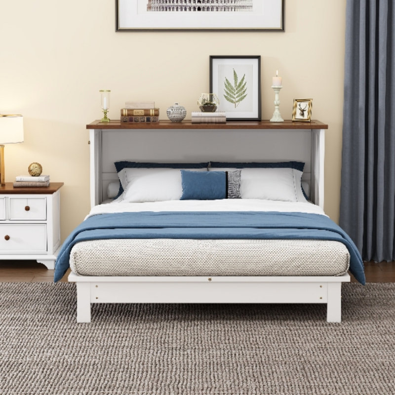 Commode lit escamotable en pin massif avec station de charge et grand tiroir de rangement, grand, Grand lit