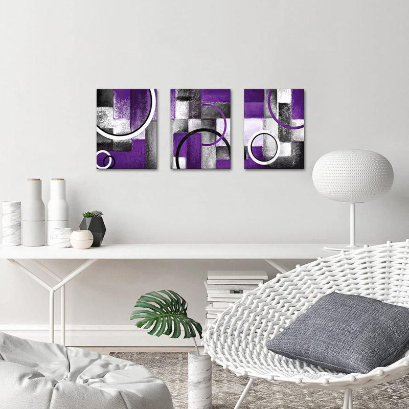 3 Piece Wrapped Canvas Print, Purple