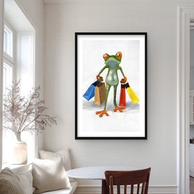Funny Frog with Shopping Bags - Aquatic Animals Wall Art