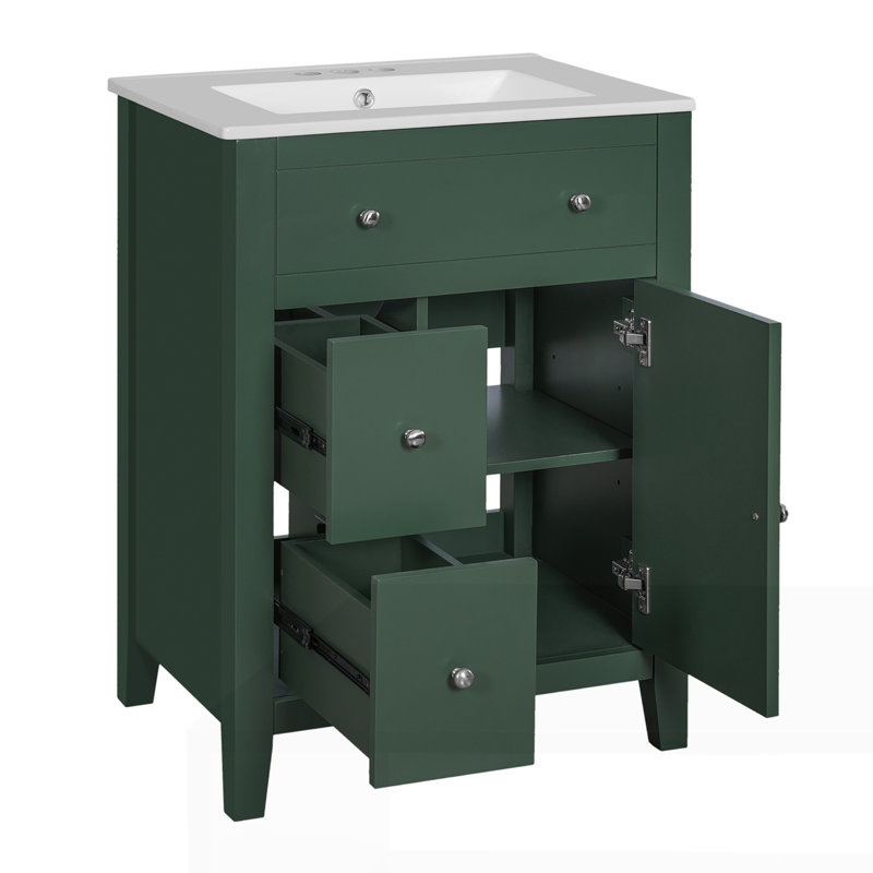 Meuble-lavabo moderne 24 po avec lavabo en céramique, Vert