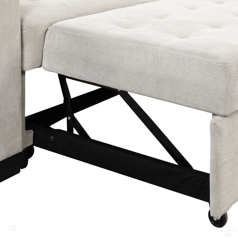 Stylish And Functional Light Chaise Lounge Sectional With Storage Rack Pull-Out Bed Drop Down Table  And USB Charger