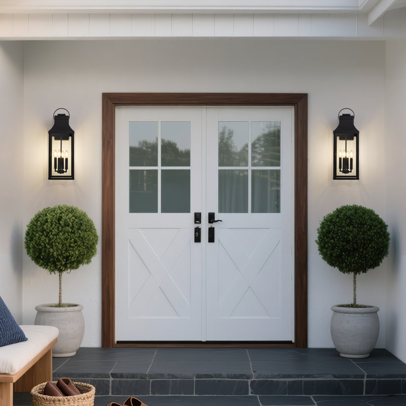 4-Light 23 In. Black Outdoor Wall Light Fixture, Waterproof Wall Lantern Sconce Farmhouse Hardwired Wall Mounted Front Door Porch Light