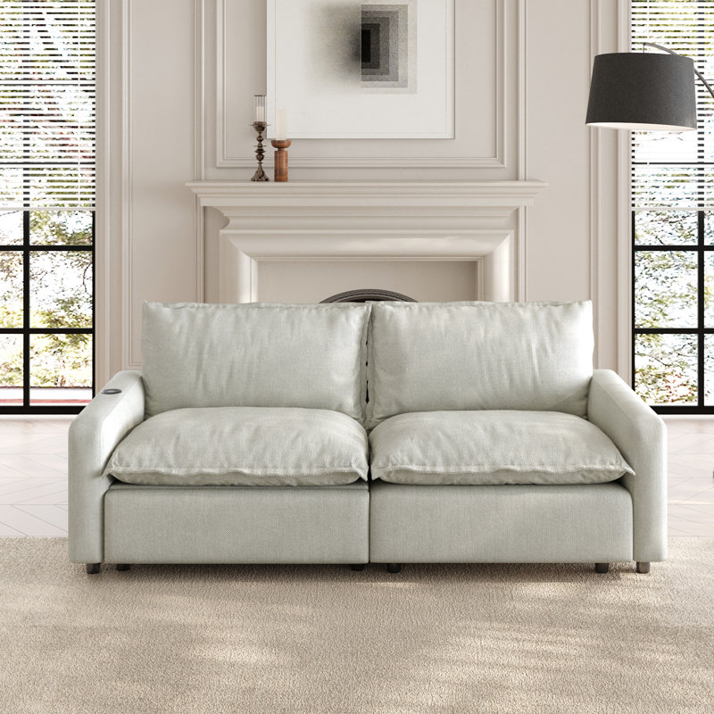 2-Piece Modular Linen Power Reclining Sectional Loveseat Sofa With Zero-Gravity, Beige