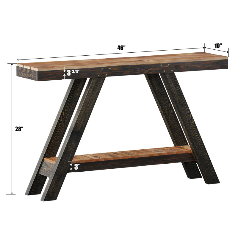 Console 46 po en bois massif vieilli, Noir, noir, noir, noir