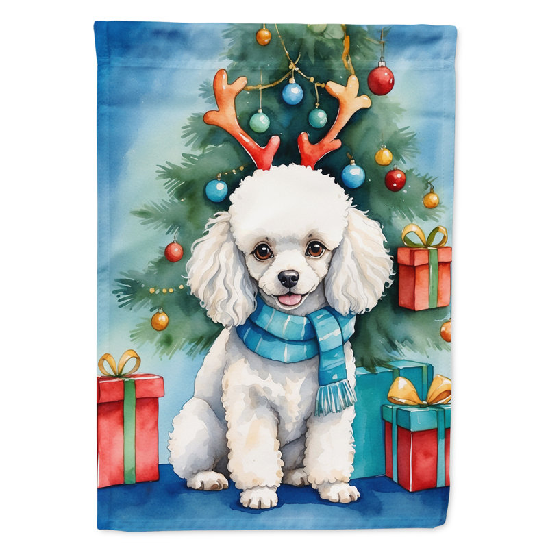 Drapeau de Noël maison de renne, Caniche jouet blanc