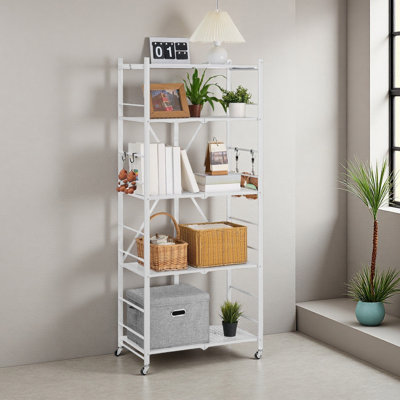 Folding Storage Shelf with Wheels 5-Tier Metal Shelving Unit