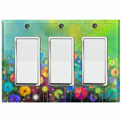 Colorful Flowers Green Nature Themed 3 - Gang Rocker Standard Wall Plate