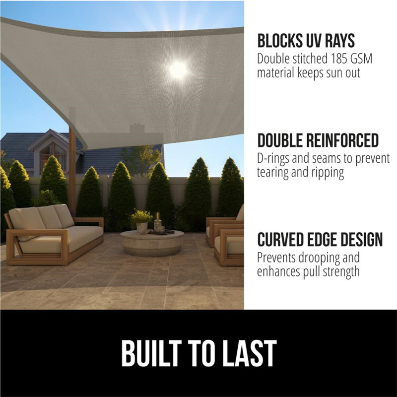 Beige Heavy Duty UV Resistant Rectangle Patio Sunshade Sail, 8' x 10'