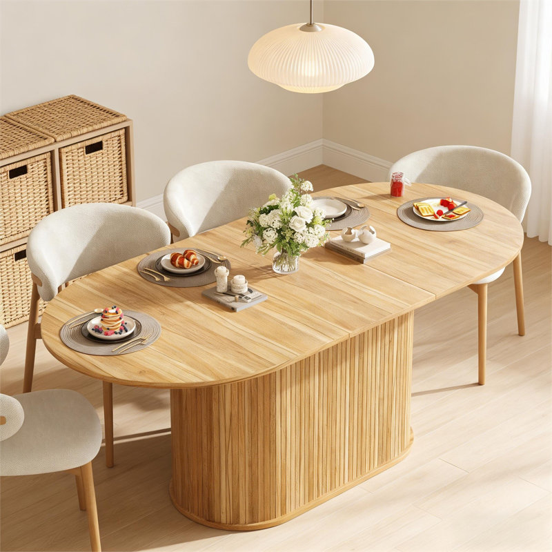 Table de salle à manger extensible 55,11 "à 70,86" avec pieds rayés, Naturel