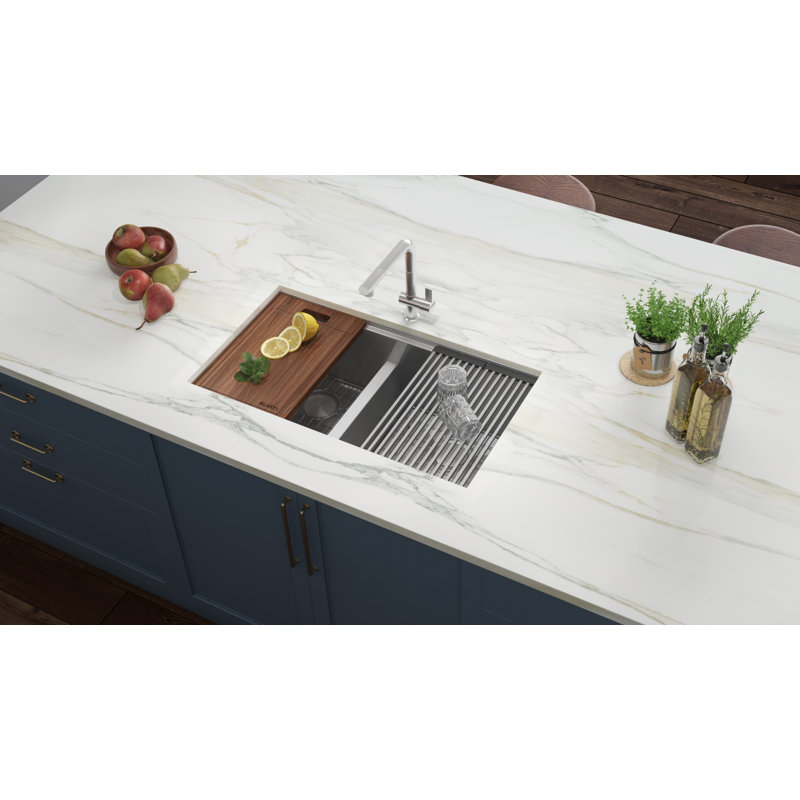Roma Workstation Ledge 33" L x 19" W Double Basin Undermount Kitchen Sink