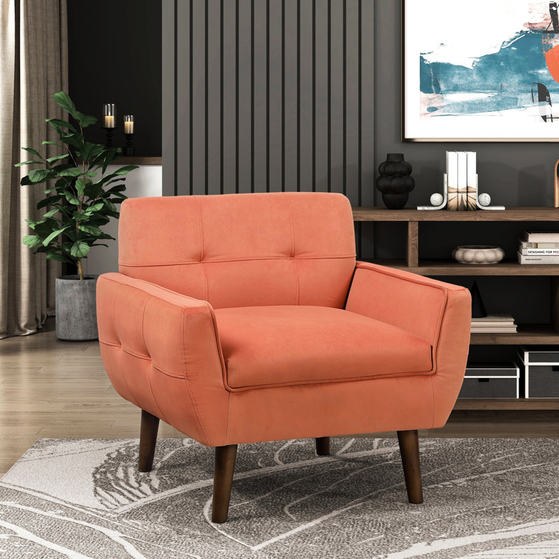 Siège contemporain orange, contenu à 100%, hauteur des pieds 8,5 po, poids de 47 lb, fauteuil de 1 pièce, pieds en bois massif, profondeur de siège de 22 po