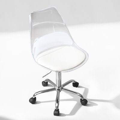  Clear Acrylic Desk Chair, Modern Small Acrylic Home Office Chairs with Wheels, Armless Swivel Vanity Rolling Chair for Office, Home,Silver