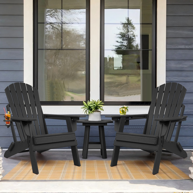 Plastic Folding Adirondack Chair with Adjustable Backrest, Black