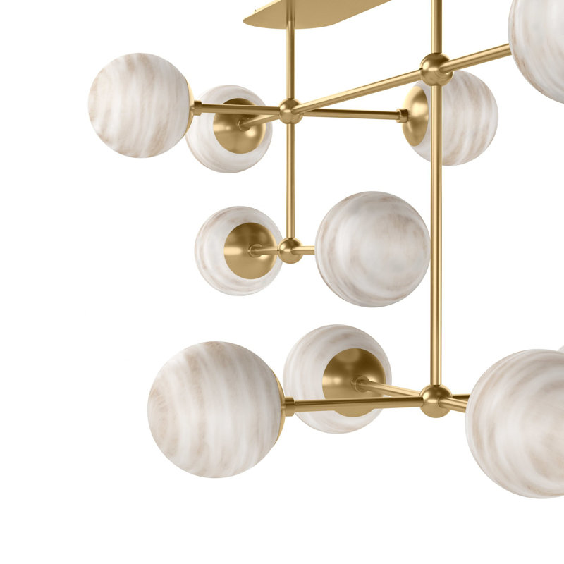 Armstrong Small Linear Chandelier-Black Gunmetal, Burnished Brass, Marbled Matte Glass