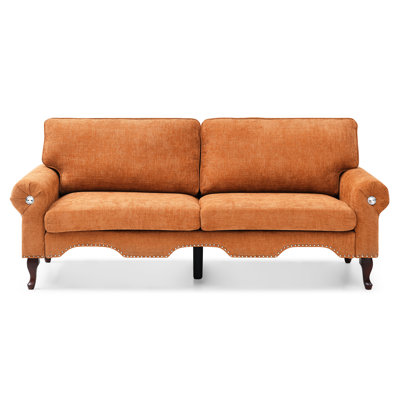 Modern With Wooden Legs & Crystal Button, Creating A Beautiful Living Space - Orange 3 Seat Velvet Buttons, Enhancing Room, Bedroom, Office