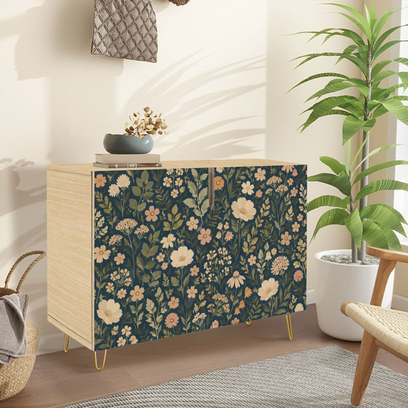 Buffet Buffet avec rangement Vintage Floral Wildflowers Botanical avec 2 portes pour le salon et la cuisine