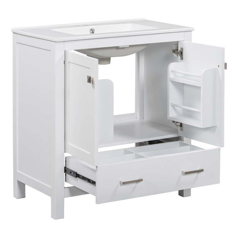 30 Inch Bathroom Vanity With Single Sink, White, Silver