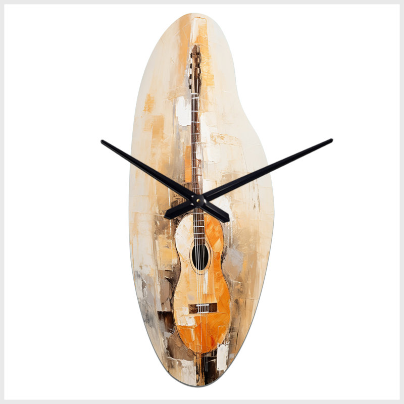 Guitare Simplicity Earthy Brown - horloge de musique asymétrique en métal, impression d'horloge murale de forme traditionnelle unique