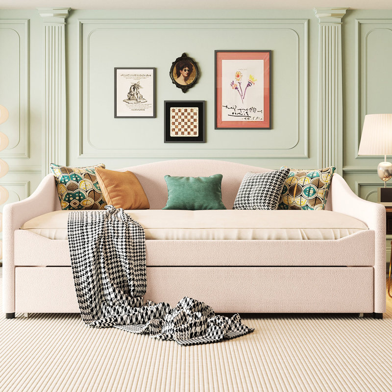 Lit de jour en molleton avec couchette et magnifique revêtement électromagnétique beige, Lit double