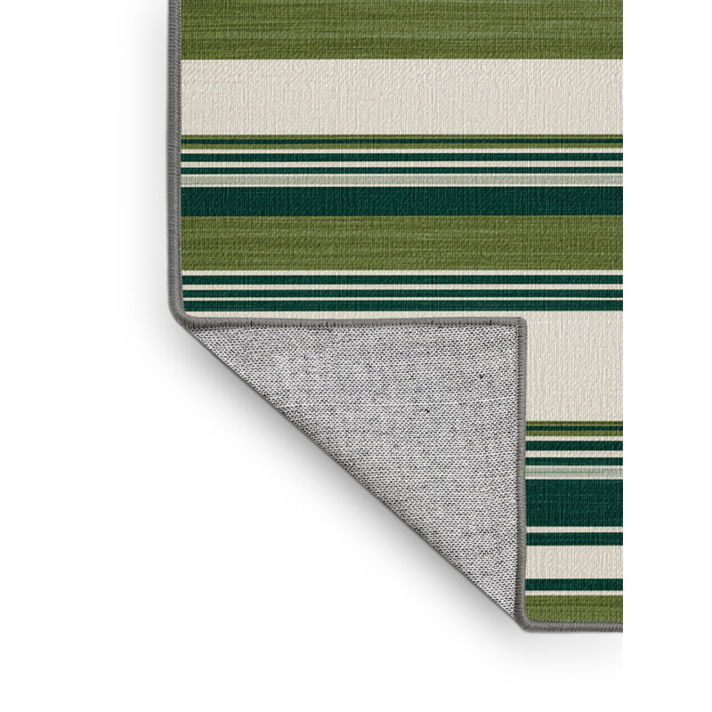 Washable Moss White Striped Area Rug, Rectangle 8' x 10'