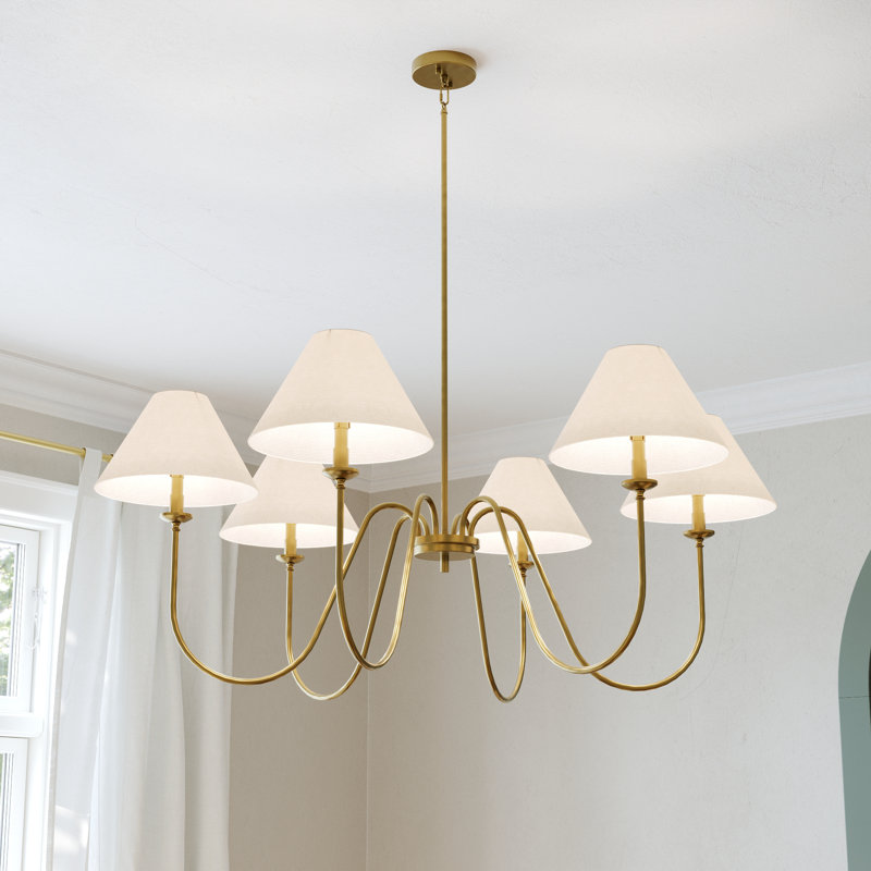 6 - Light Dimmable Classic / Traditional Chandelier, 21" H x 50" W x 50" D, Brushed Gold