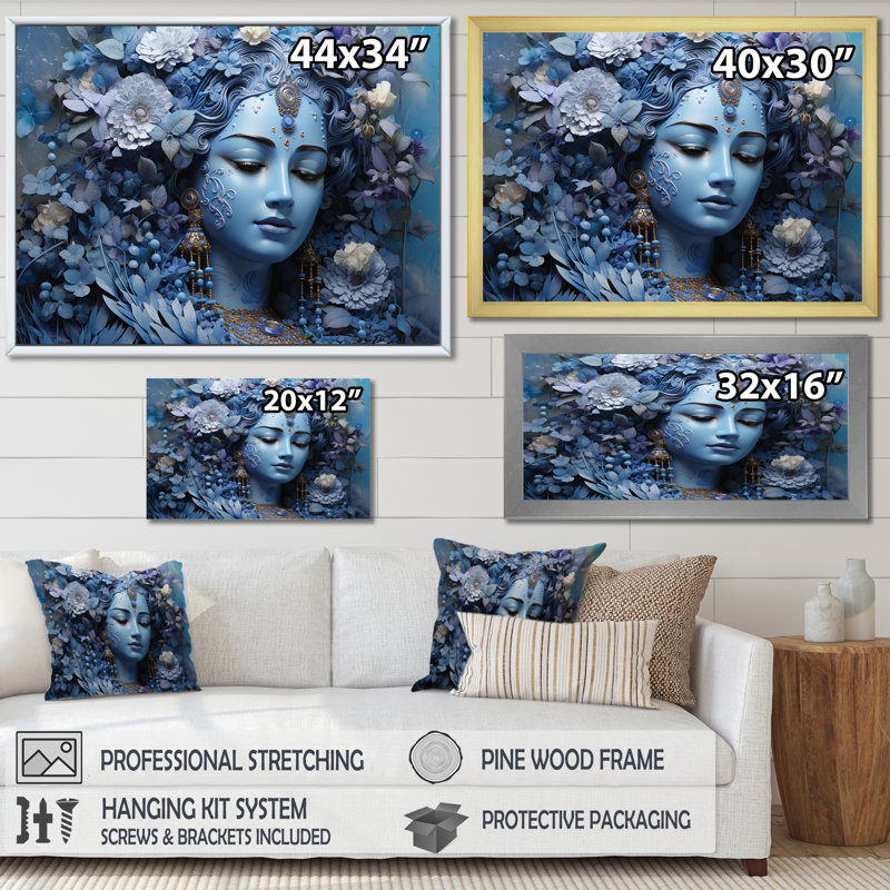 L'hindouisme Varunas Watery Wisteria - impression, Cadre doré simple, H 16 po x l 32 po x P 1 po