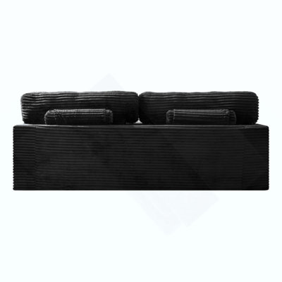 Canapé à compression sans pieds, velours côtelé moelleux avec porte-gobelets intégrés et poche de rangement latérale pour le salon