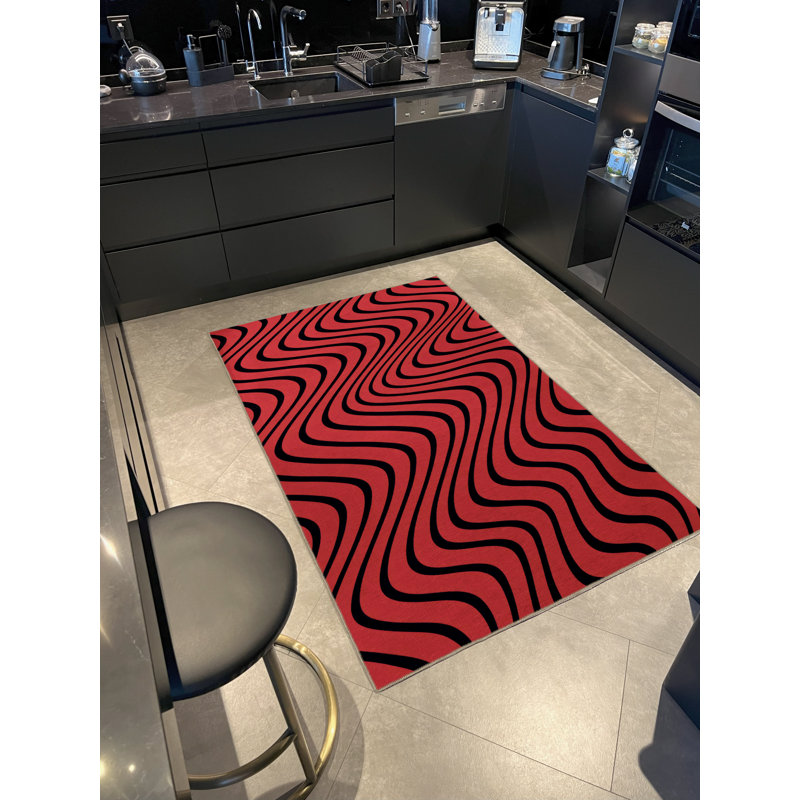 Tapis décoratif moderne en spirale ondulé noir Mira, Rectangle 4 pi 7,12 po x 6 pi 6,74 po