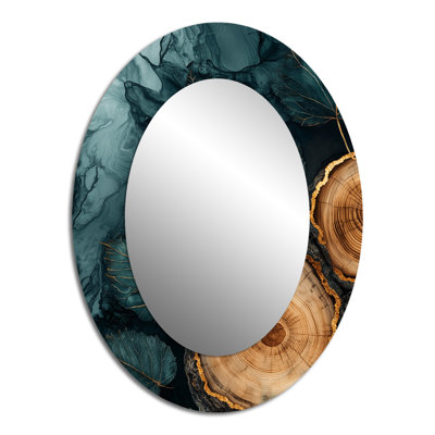 Agate River Of Leaves Wood Slide II - Grand miroir mural ovale sur métal