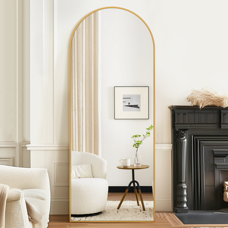 Miroir surdimensionné arqué en métal surdimensionné, 68 po x 26 po, Doré