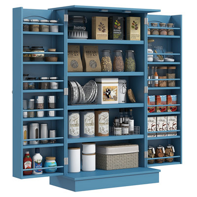 Armoire de rangement pour garde-manger autoportante de 41 po avec portes doubles, tablettes réglables et supports latéraux HOMcom, bleu