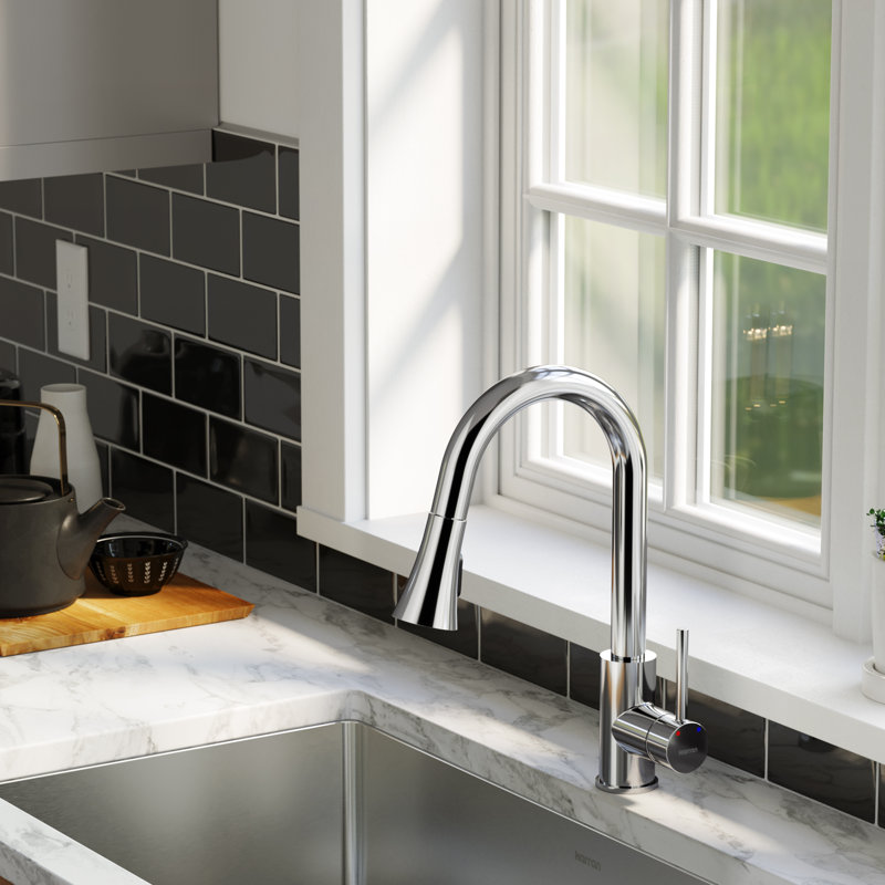 Karran Weybridge Single Handle Pull Down Sprayer Kitchen Faucet, Chrome
