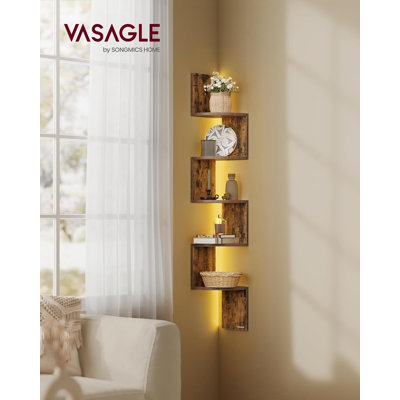 Wall Mounted Corner Shelf With RGB LED Lights, 5-Tier Floating Corner Bookshelf, Plant Shelf, For Bedroom, Living Room, Bathroom, Office, Button And Remote Control