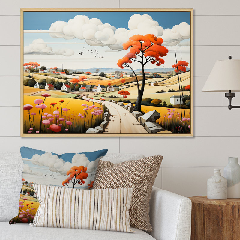 De Stijl Style County Side III sur toile, Cadre flottant blanc, H 24 po x l 32 po x P 1 po