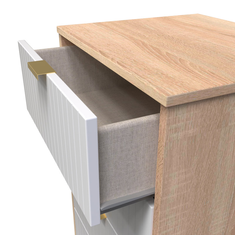 Beranda 45cm W Manufactured Wood Bedside Table, White Matt/Bardolino Oak
