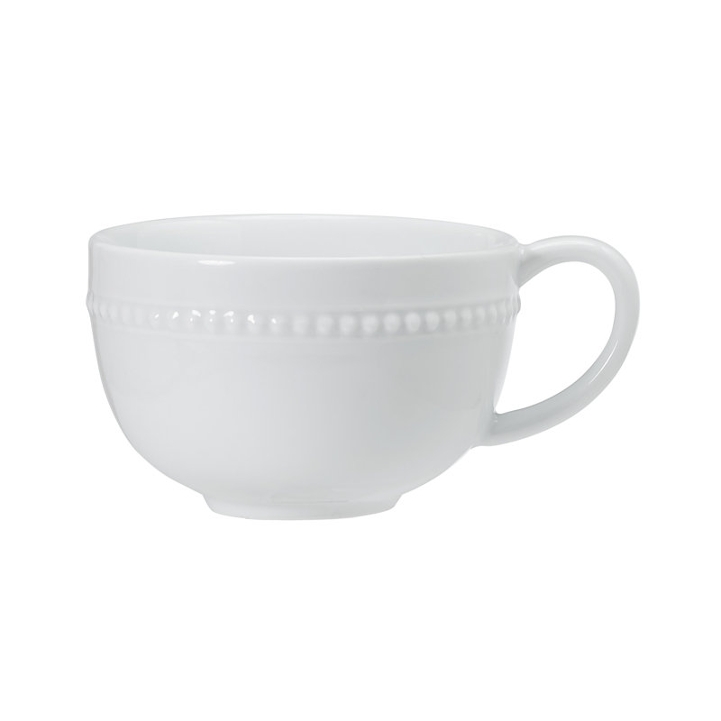 Fitz and Floyd Everyday White Beaded Coupe Large Mug, Set of 2
