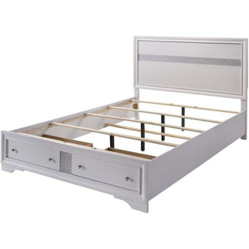 Lit à panneau contemporain avec tiroirs - Mobilier de chambre à coucher élégant, White, Très grand lit