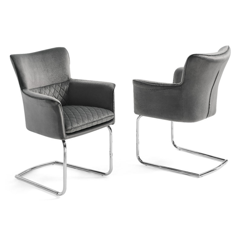 Osier Velvet Arm Chair, Chrome, Gray