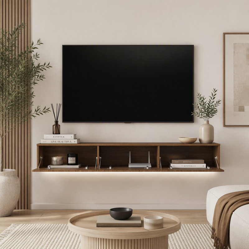 Meuble télé flottant fixé au mur avec 16 DEL de couleur, meuble télé moderne de 65 po, meuble télé flottant pour téléviseur 55 60 65 po