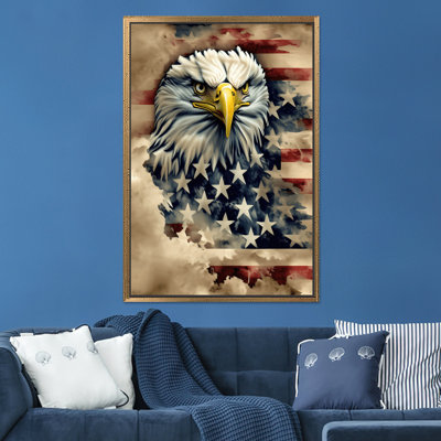Élégante œuvre d'art sur toile imprimée: décor de drapeau patriotique, toiles à cadre doré 1P