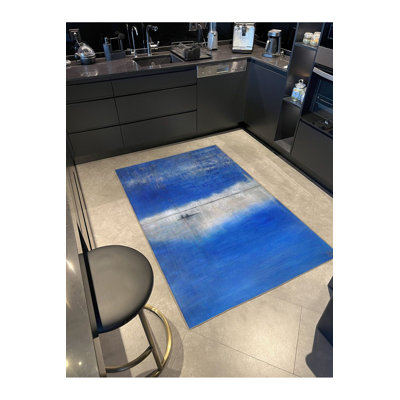 Machine Washable Patterned Blue and Grey Decorative Area Rug