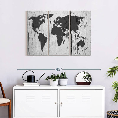 «World Map», reproduction de carte du monde sur toile, 3 pièces par Jorge S