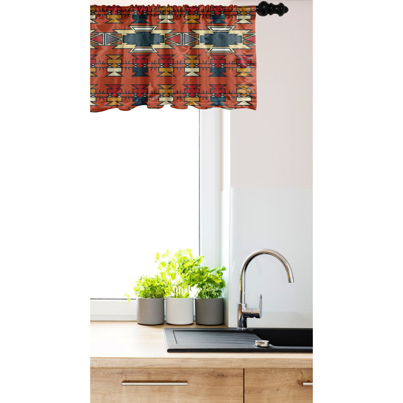 Cinnamon Multicolor Satin Boho Aztec Rod Pocket Valance