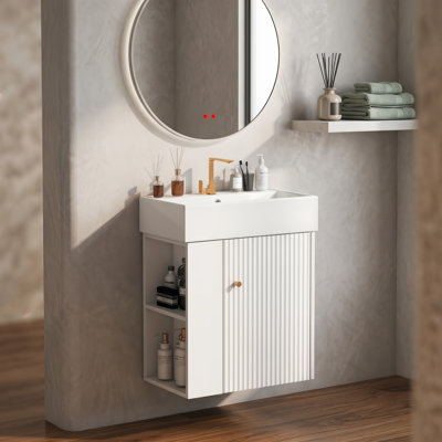 Meuble-lavabo flottant moderne de 21,6 po avec lavabo en céramique, rangement à gauche pour les petites salles de bain