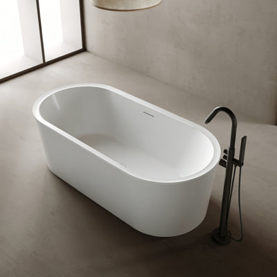 MonBlari 59" X 29.5" Acrylic Freestanding White Soaking Bathtub with Overflow and Pop-up Drain For Bathroom