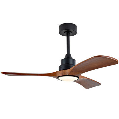 Wood Ceiling Fan With 3 Solid Wood Blades Remote Control Reversible DC Motor For Living Room
